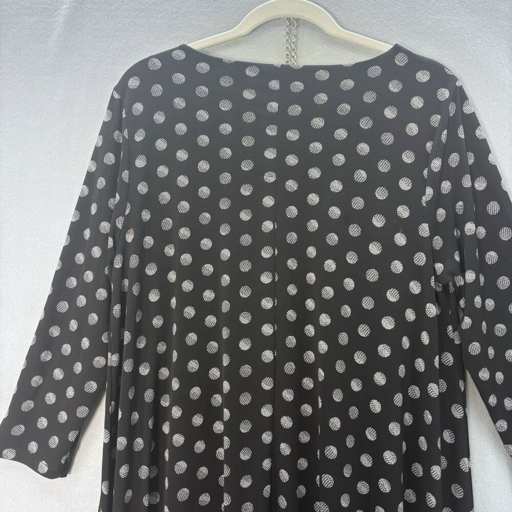 CHICO'S SZ 1(Med-Large)Pullover Tunic Top 3/4 Sleeve Black White Polk Dot Artsy - Picture 8 of 14